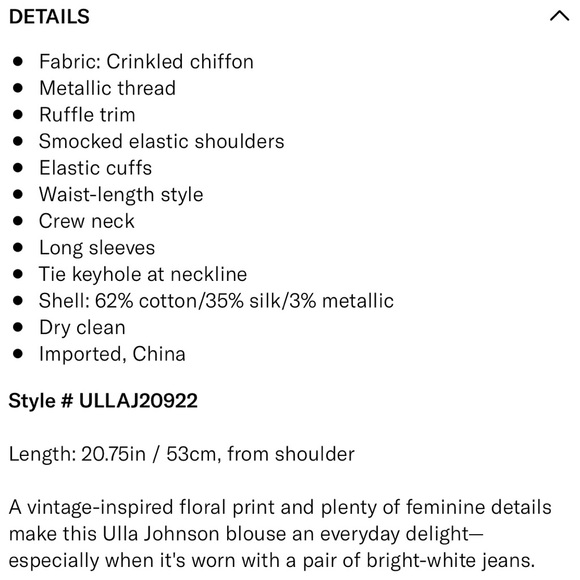 ULLA JOHNSON Lara Blouse in Ivory - Picture 7 of 7